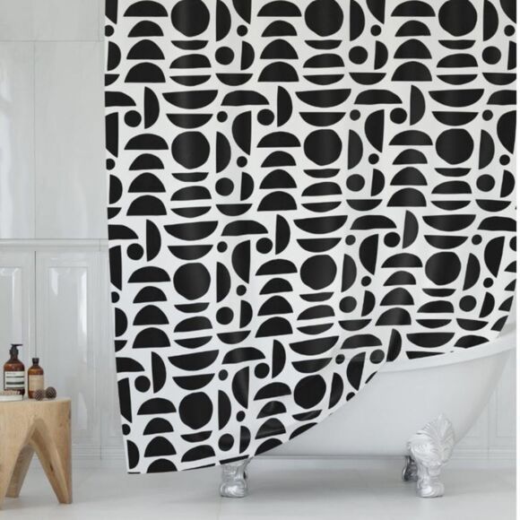 Modern Black and White Geometric Shower Curtain - Picture 1 of 1
